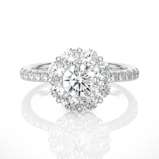 2 Carat Round Moissanite Halo Pinched Shank Ring In Rose Gold