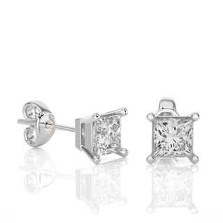 1 Ct Princess Cut Moissanite Solitaire Stud Earrings In White Gold