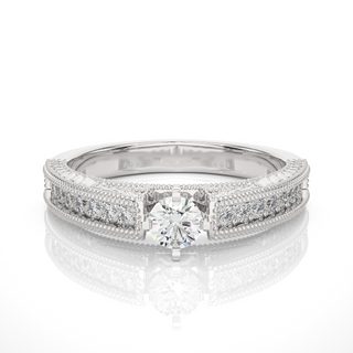 1.50 Ct Round Moissanite Vintage Ring With Beads Accent In White Gold