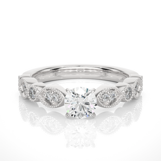 2 Carat Round Moissanite Beads Setting Wedding Ring In Silver