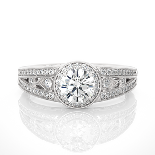 1.50 Carat Round Moissanite Split Shank Halo Engagement Ring In Rose Gold