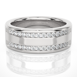 1 Ct Round Moissanite Two Row Wedding Band In Yellow Gold