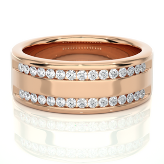 1 Ct Round Moissanite Two Row Wedding Band In Rose Gold