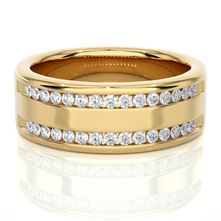 1 Ct Round Moissanite Two Row Wedding Band In Yellow Gold
