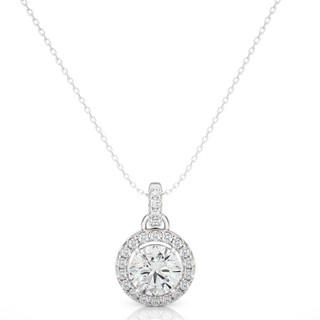 1.50 Carat Halo Round Moissanite Pendant In White Gold