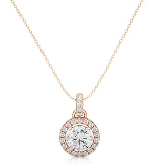 1.50 Carat Halo Round Moissanite Pendant In Rose Gold