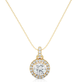 1.50 Carat Halo Round Moissanite Pendant In White Gold