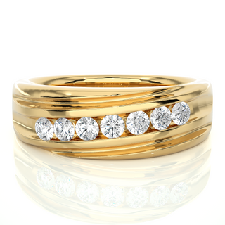 1.50 Carat Seven Stone Round Shape Moissanite Band in Yellow Gold