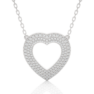 1 Carat Three Row Heart Shape Moissanite Pendant in White Gold