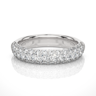1 Carat Three Row Moissanite Pave Set Wedding Band In Silver