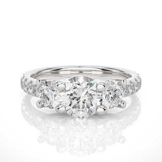 2.50 Ct Round Moissanite Three Stone Ring with Accent in Rose Gold