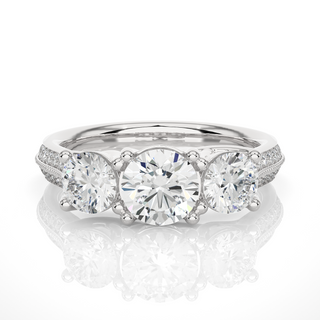 2.50 Carat Round Two Row Pave Set Moissanite Ring in White Gold