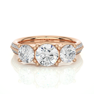 2.50 Carat Round Two Row Pave Set Moissanite Ring in Rose Gold