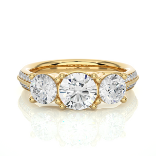 2.50 Carat Round Two Row Pave Set Moissanite Ring in Rose Gold
