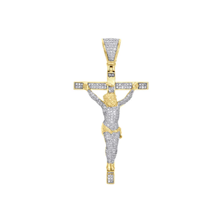 3 Carat Round Shape Moissanite Jesus Cross Pendant in Yellow Gold