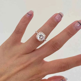 2.80 Carat Cushion Cut Moissanite Halo Engagement Ring In White Gold