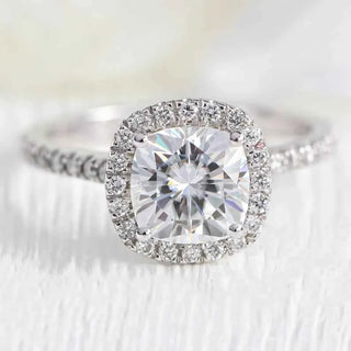 2.80 Carat Cushion Cut Moissanite Halo Engagement Ring In White Gold