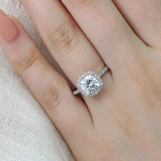 2.80 Carat Cushion Cut Moissanite Halo Engagement Ring In White Gold