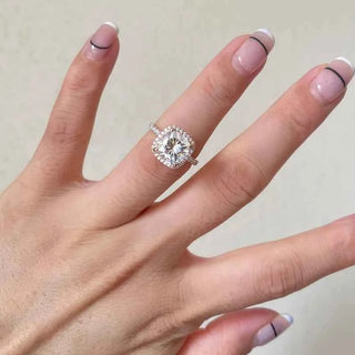 2.80 Carat Cushion Cut Moissanite Halo Engagement Ring In White Gold