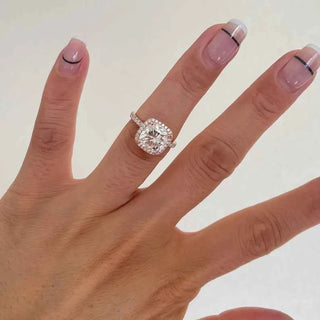 2.80 Carat Cushion Cut Moissanite Halo Engagement Ring In White Gold