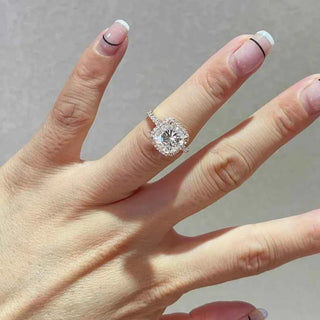 2.80 Carat Cushion Cut Moissanite Halo Engagement Ring In White Gold