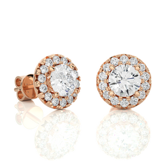 2 Carat Moissanite Halo Push Back Stud Earrings In Rose Gold Loose Moissanite
