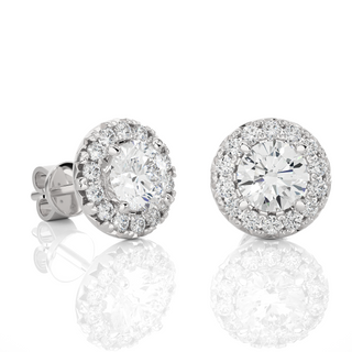 2 Carat Moissanite Halo Push Back Stud Earrings In Silver