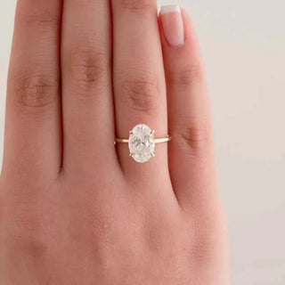2.30 Carat Oval Cut Moissanite Hidden Halo Engagement Ring in Yellow Gold