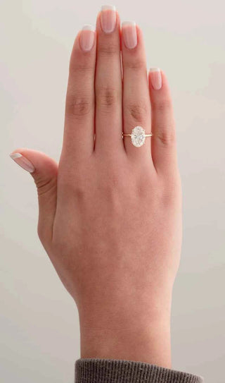 2.30 Carat Oval Cut Moissanite Hidden Halo Engagement Ring in Yellow Gold