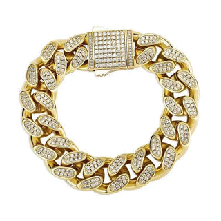 6 Carat Round Cut Moissanite Iced Out Hip Hop Bracelet In Yellow Gold
