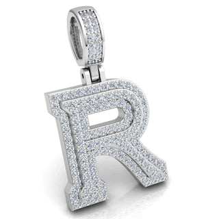 3 Ct Round Cut Moissanite Initial "R" Pendant in White Gold