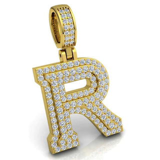3 Ct Round Cut Moissanite Initial "R" Pendant in White Gold