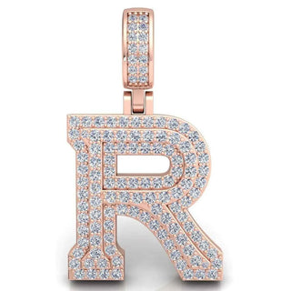 3 Ct Round Cut Moissanite Initial "R" Pendant in White Gold