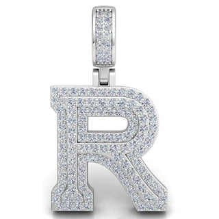 3 Ct Round Cut Moissanite Initial "R" Pendant in White Gold