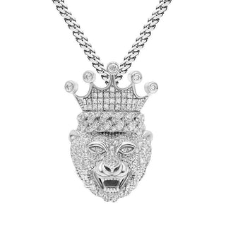 2 Carat Lion King Round Moissanite Pendant In White Gold