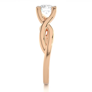 side profile of 0.50 Ct Moissanite Twisted Solitaire Engagement Ring In Rose Gold, highlights the criss cross setting.