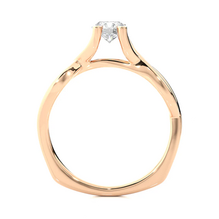 side profile of 0.50 Ct Moissanite Twisted Solitaire Engagement Ring In Rose Gold, highlights the criss cross setting.