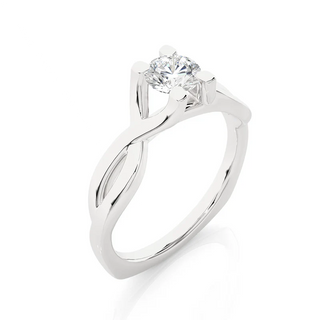 Angled view of 0.50 Ct Round Moissanite Solitaire Engagement Ring In Silver, showcasing the band and setting.​