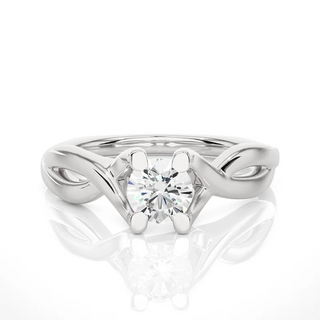 Front view of 0.50 Ct Round Moissanite Solitaire Engagement Ring In Silver, highlighting the brilliant center moissanite stone.