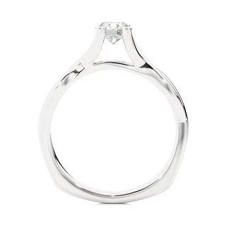 side profile of 0.50 Ct Round Moissanite Solitaire Engagement Ring In Silver, highlights the criss cross setting.