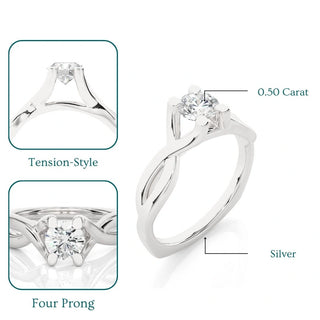 0.50 Ct Round Moissanite Solitaire Engagement Ring In Silver