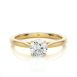 Front view of 0.75 Carat Round Moissanite Solitaire Engagement Ring in Yellow Gold, highlighting the brilliant center moissanite stone.
