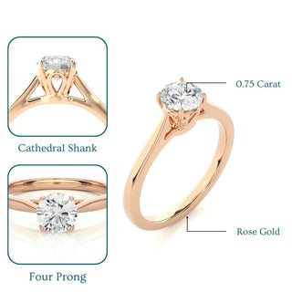 0.75 Carat Round Moissanite Solitaire Engagement Ring in Rose Gold
