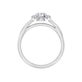 1.1 Carat Pear Shape Halo Moissanite Engagement Ring in White Gold