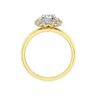 1.2 Carat Pear Cut Halo Solitaire Moissanite Ring in Yellow Gold