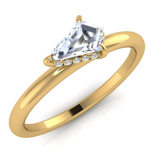 1.3 Carat Kite Cut Hidden Halo Moissanite Ring in Yellow Gold