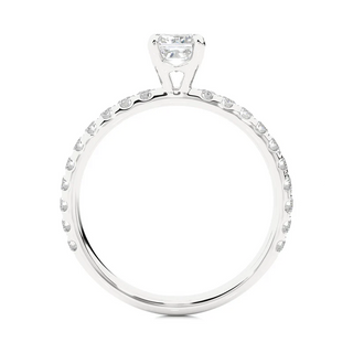 Side profile of 1.50 Ct Princess Cut Moissanite Engagement Ring with Accents in Silver, highlighting the prong setting.