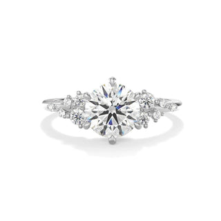 1.50 Carat Round Cut Moissanite Cluster Engagement Ring In White Gold