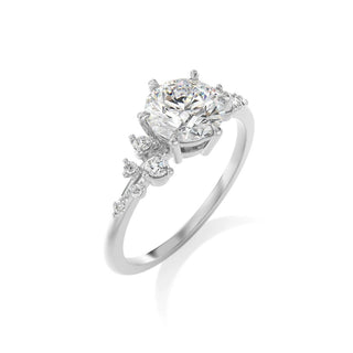 1.50 Carat Round Cut Moissanite Cluster Engagement Ring In White Gold