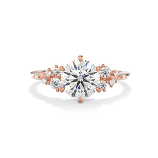 1.50 Carat Round Cut Moissanite Cluster Engagement Ring In White Gold